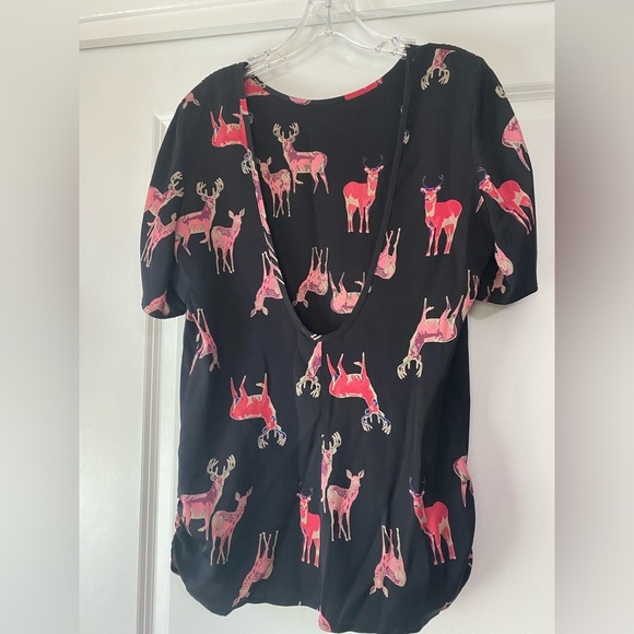 Tucker Silk Deer Print Blouse - Picture 2 of 6